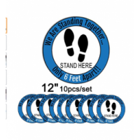 10pcs Stand Here Safe Distance Floor Decals Sticker,Keep 6ft in Between Distance Marker Floor Ground sign Isolated label