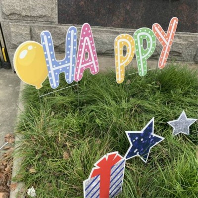 Custom Design Happy Birthday Waterproof Corflute Sign Board Pvc Foam Sheet For Yard Garden Signage Yard Sign Letters